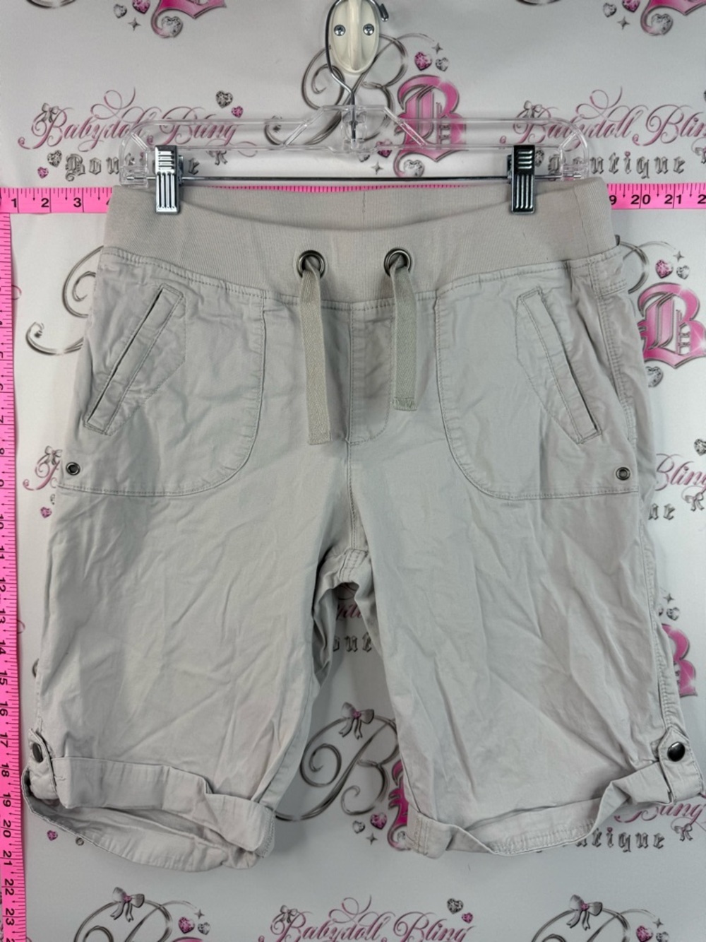 Denver Hayes short high-rise Hanna Light grey Drawstring Rolled Hem cargo
